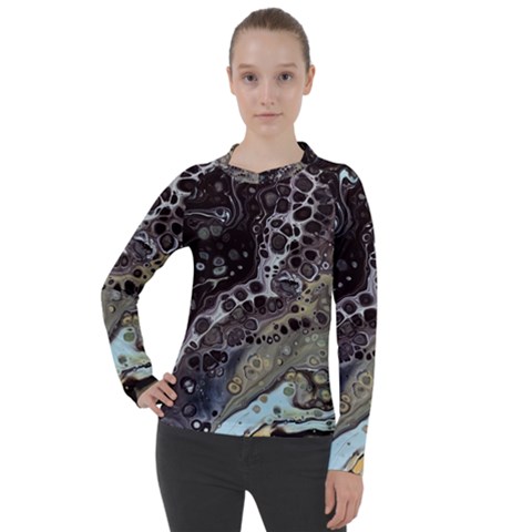 Black Marble Abstract Pattern Texture Women s Pique Long Sleeve Tee by Jancukart