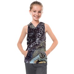 Black Marble Abstract Pattern Texture Kids  Sleeveless Hoodie by Jancukart