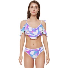 Silhouette Design T- Shirt Silhouette Design Abstract Maze Geometric Abstract Colours T- Shirt Ruffle Edge Tie Up Bikini Set	