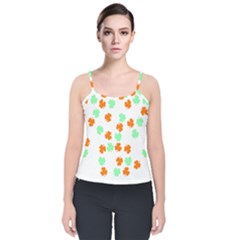 St Patricks Day T- Shirt Green White Orange Shamrock Pattern T- Shirt Velvet Spaghetti Strap Top by maxcute