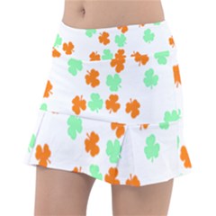 St Patricks Day T- Shirt Green White Orange Shamrock Pattern T- Shirt Classic Tennis Skirt