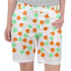 St Patricks Day T- Shirt Green White Orange Shamrock Pattern T- Shirt Pocket Shorts by maxcute