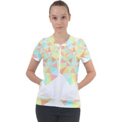 Stained Glass T- Shirt Polygon Geometric Heart Retro T- Shirt Short Sleeve Zip Up Jacket by maxcute