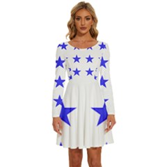 Stars T- Shirt Star Pattern - Dark Blue T- Shirt Long Sleeve Wide Neck Velour Dress by maxcute