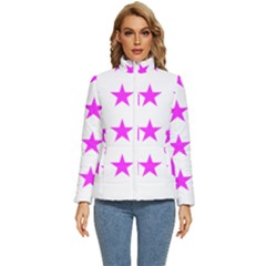 Stars T- Shirt Star Pattern - Pink T- Shirt Women s Puffer Bubble Jacket Coat