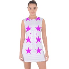 Stars T- Shirt Star Pattern - Pink T- Shirt Lace Up Front Bodycon Dress