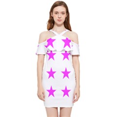 Stars T- Shirt Star Pattern - Pink T- Shirt Shoulder Frill Bodycon Summer Dress