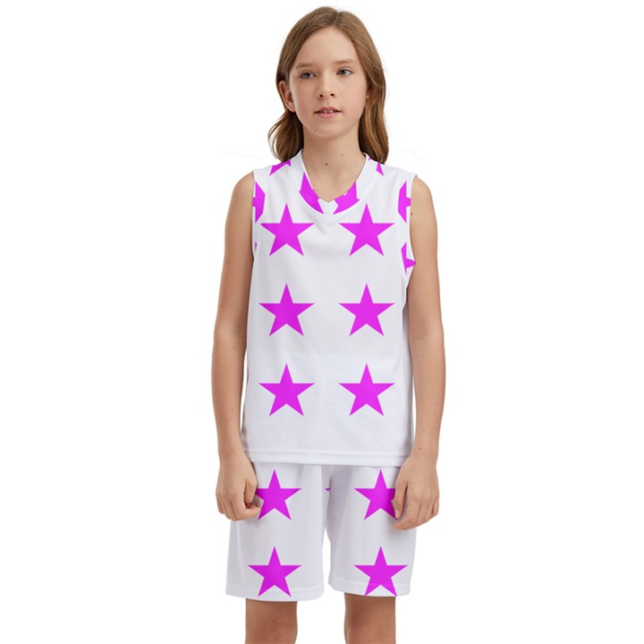 Stars T- Shirt Star Pattern - Pink T- Shirt Kids  Basketball Mesh Set