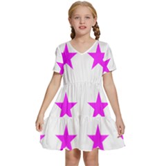 Stars T- Shirt Star Pattern - Pink T- Shirt Kids  Short Sleeve Tiered Mini Dress
