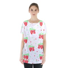 Strawberry T- Shirt S T R A W B E R R Y P A T T E R N T- Shirt Skirt Hem Sports Top by maxcute