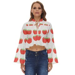 Strawberry T- Shirt We Love Fruit Straberries And Worms T- Shirt Boho Long Bell Sleeve Top