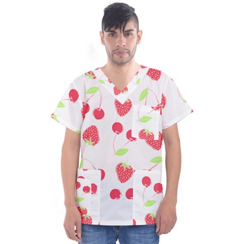 Summer Fruits Pattern T- Shirt Summer Fruit T- Shirt Men s V-neck Scrub Top by maxcute