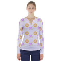 Sunflowers And Roses Pattern T- Shirt Sunflowers And Roses Pattern T- Shirt V-neck Long Sleeve Top by maxcute