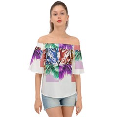 Tiger Face T- Shirttiger T- Shirt (2) Off Shoulder Short Sleeve Top by maxcute