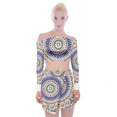 Tiles T- Shirttile Pattern, Moroccan Zellige Tilework T- Shirt Off Shoulder Top with Mini Skirt Set