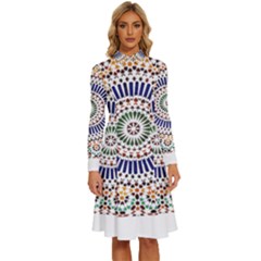 Tiles T- Shirttile Pattern, Moroccan Zellige Tilework T- Shirt Long Sleeve Shirt Collar A-line Dress by maxcute