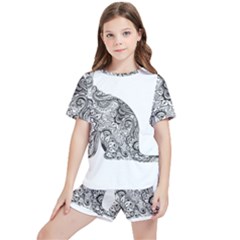 Trippy T- Shirt Cat Silhouette T- Shirt Kids  Tee And Sports Shorts Set