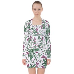 Tropical Island T- Shirt Pattern Love Collection 2 V-neck Bodycon Long Sleeve Dress by maxcute