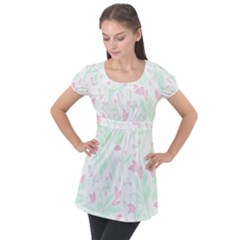 Tropical Island T- Shirt Pattern Love Collection Puff Sleeve Tunic Top by maxcute