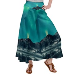 Blue And Green Sky And Mountain Satin Palazzo Pants by Jancukart