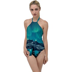 Blue And Green Sky And Mountain Go With The Flow One Piece Swimsuit