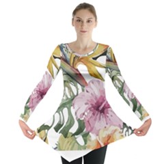 Tropical T- Shirt Tropical Bloom Decor T- Shirt Long Sleeve Tunic 