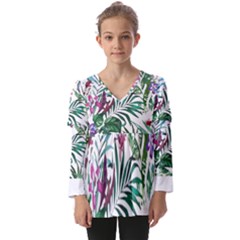 Tropical T- Shirt Tropical Bloom Wool Flowers T- Shirt Kids  V Neck Casual Top by maxcute