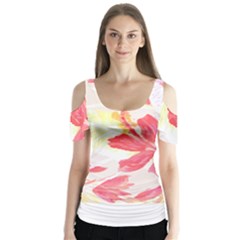 Tropical T- Shirt Tropical Creative Hawaiian T- Shirt Butterfly Sleeve Cutout Tee 