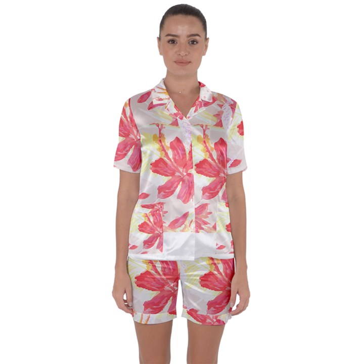 Tropical T- Shirt Tropical Creative Hawaiian T- Shirt Satin Short Sleeve Pajamas Set