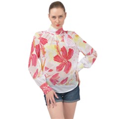 Tropical T- Shirt Tropical Creative Hawaiian T- Shirt High Neck Long Sleeve Chiffon Top