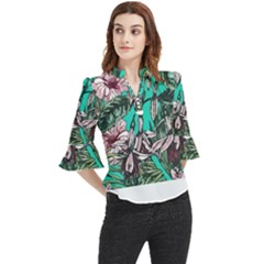 Tropical T- Shirt Tropical Fashion Aloha T- Shirt Loose Horn Sleeve Chiffon Blouse