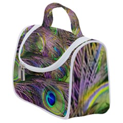 Green Purple And Blue Peacock Feather Satchel Handbag by Jancukart