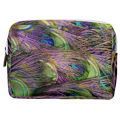 Green Purple And Blue Peacock Feather Make Up Pouch (medium)