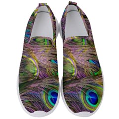 Green Purple And Blue Peacock Feather Men s Slip On Sneakers