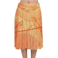 Orange Leaves Colorful Transparent Texture Of Natural Background Velvet Flared Midi Skirt by Jancukart