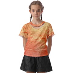 Orange Leaves Colorful Transparent Texture Of Natural Background Kids  Front Cut Tee by Jancukart