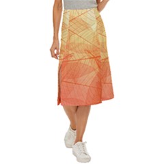 Orange Leaves Colorful Transparent Texture Of Natural Background Midi Panel Skirt