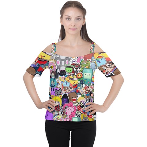 Assorted Cartoon Characters Doodle  Style Heroes Cutout Shoulder Tee by Jancukart