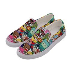 Assorted Cartoon Characters Doodle  Style Heroes Women s Canvas Slip Ons by Jancukart