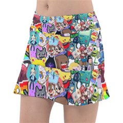 Assorted Cartoon Characters Doodle  Style Heroes Classic Tennis Skirt