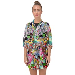 Assorted Cartoon Characters Doodle  Style Heroes Half Sleeve Chiffon Kimono