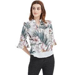 Tropical T- Shirt Tropical Garden Sheet T- Shirt Loose Horn Sleeve Chiffon Blouse