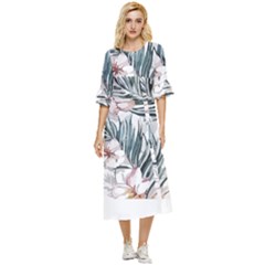 Tropical T- Shirt Tropical Garden Sheet T- Shirt Double Cuff Midi Dress