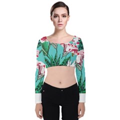 Tropical T- Shirt Tropical Gorgeous Oppositiflor T- Shirt Velvet Long Sleeve Crop Top