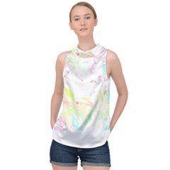 Tropical T- Shirt Tropical Graceful Blossoming T- Shirt High Neck Satin Top