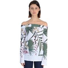 Tropical T- Shirt Tropical Graceful Cauliflory T- Shirt Off Shoulder Long Sleeve Top by maxcute