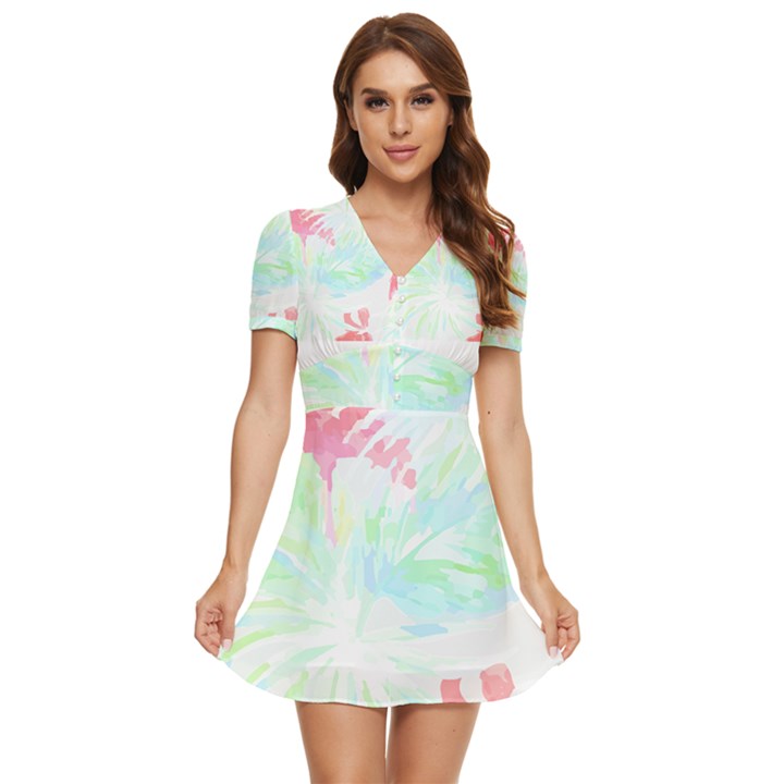 Tropical T- Shirt Tropical Graceful Forestry T- Shirt V-Neck High Waist Chiffon Mini Dress