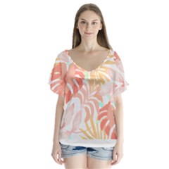 Tropical T- Shirt Tropical Graceful Globifloro T- Shirt V-neck Flutter Sleeve Top by maxcute