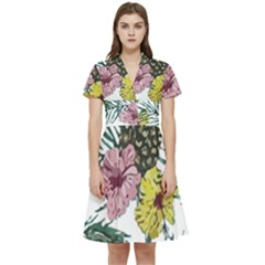 Tropical T- Shirt Tropical Magnificent Flower T- Shirt Short Sleeve Waist Detail Dress by maxcute