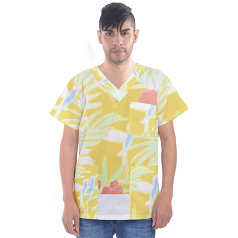 Tropical T- Shirt Tropical Pattern Feminiflorative T- Shirt Men s V-neck Scrub Top by maxcute